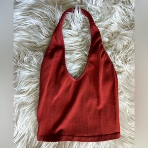Urban Outfitters Rust Ribbed Knit Halter Top | Size M Soft Stretchy Cropped Tank